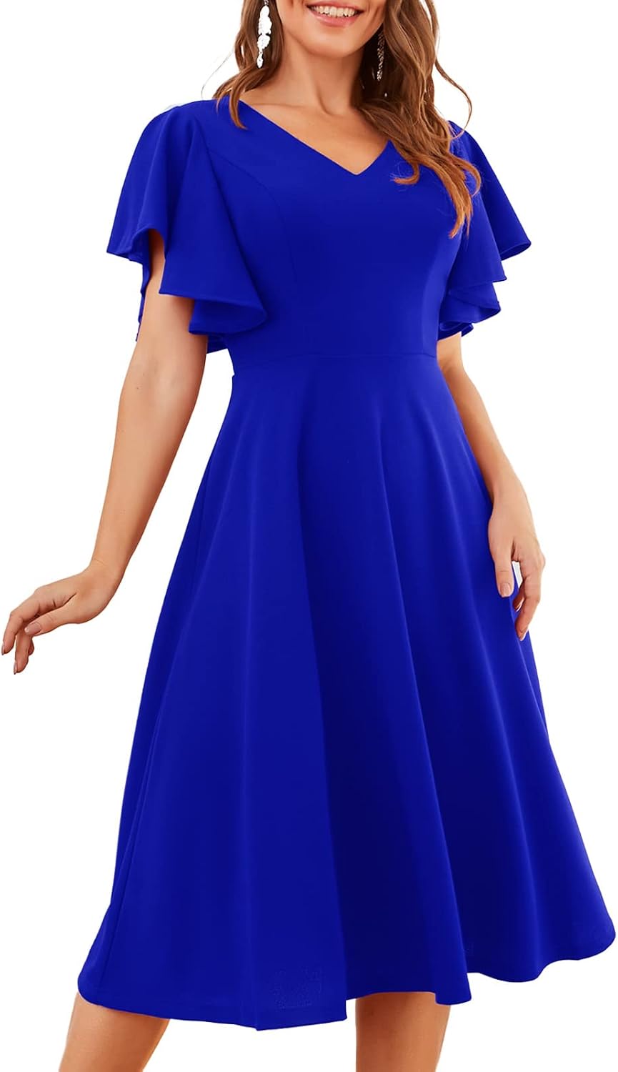 Bridesmay Women's Formal Wedding Guest Dress for Women 2026 Short Sleeve Fit and Flare Tea Party Dresses