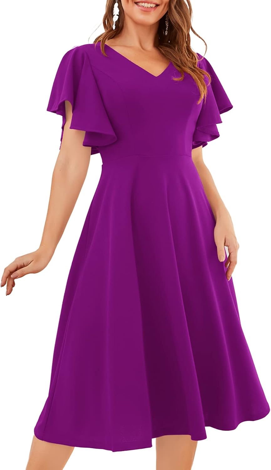 Bridesmay Women's Formal Wedding Guest Dress for Women 2026 Short Sleeve Fit and Flare Tea Party Dresses