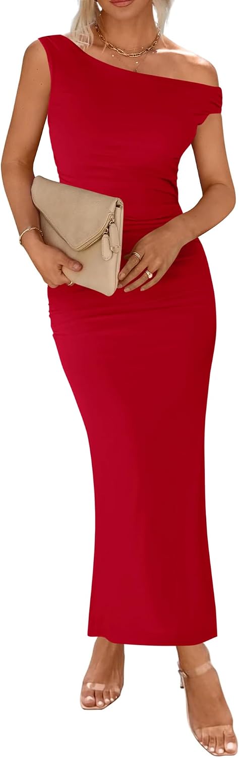 BTFBM One Shoulder Mesh Maxi Wedding Guest Dresses for Women | Sleeveless Bodycon Ruched Back Slit Formal Dress For Cocktail, Party, Club, Homecoming, Date Night Outfits, Summer Fall 2026