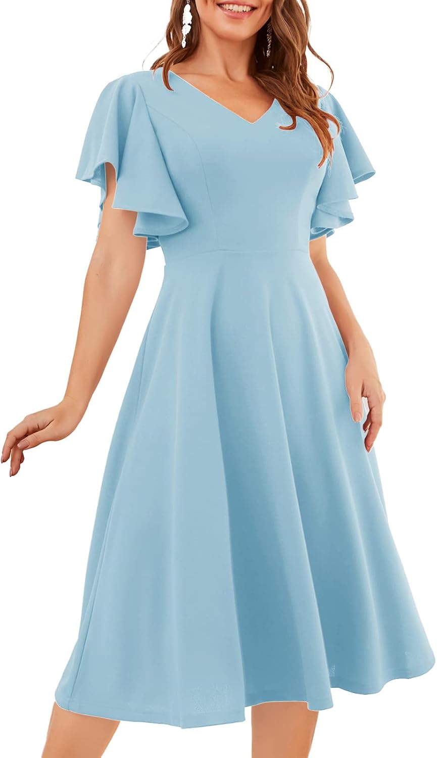 Bridesmay Women's Formal Wedding Guest Dress for Women 2026 Short Sleeve Fit and Flare Tea Party Dresses