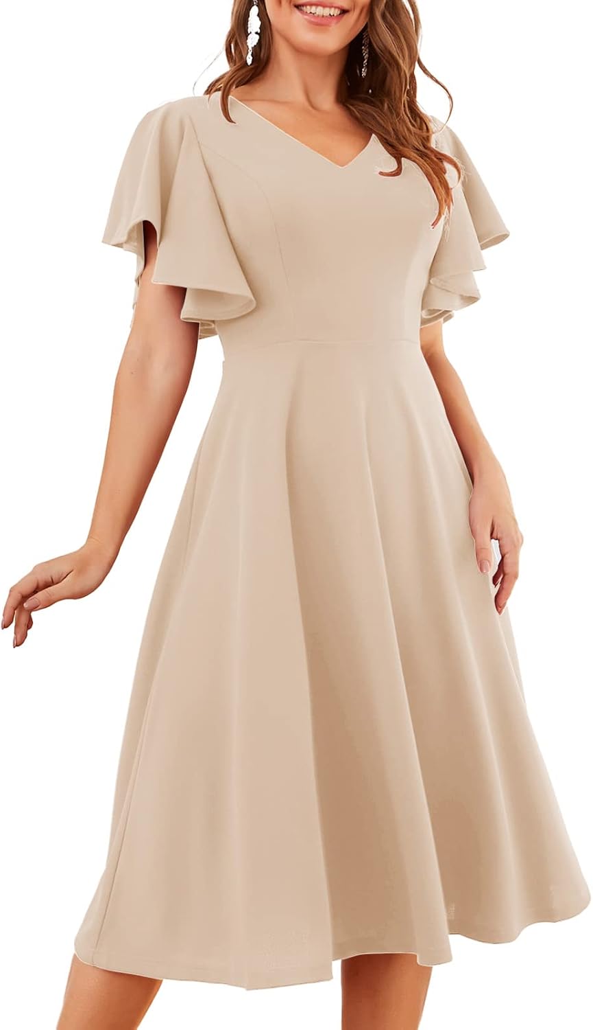 Bridesmay Women's Formal Wedding Guest Dress for Women 2026 Short Sleeve Fit and Flare Tea Party Dresses