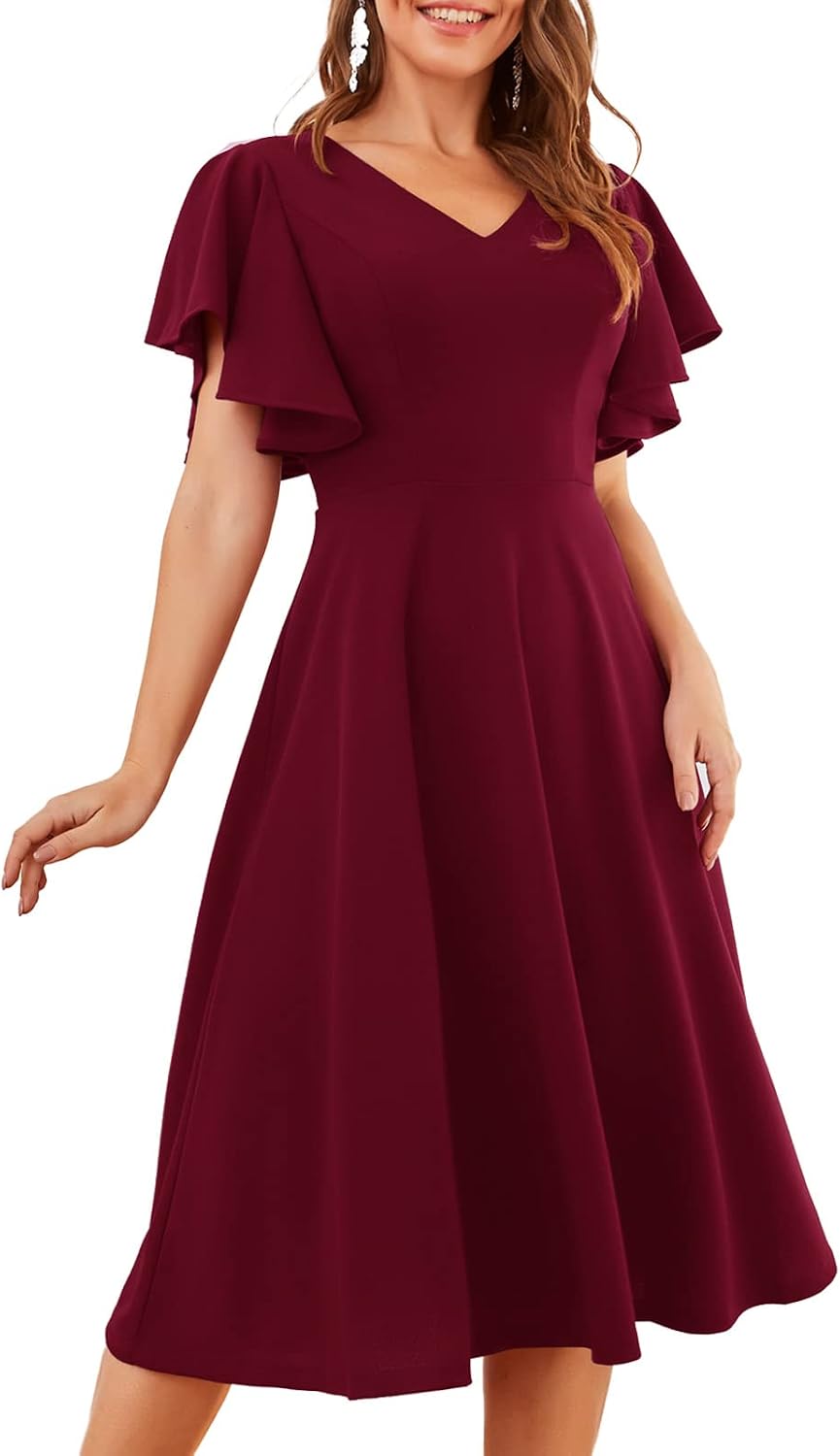 Bridesmay Women's Formal Wedding Guest Dress for Women 2026 Short Sleeve Fit and Flare Tea Party Dresses