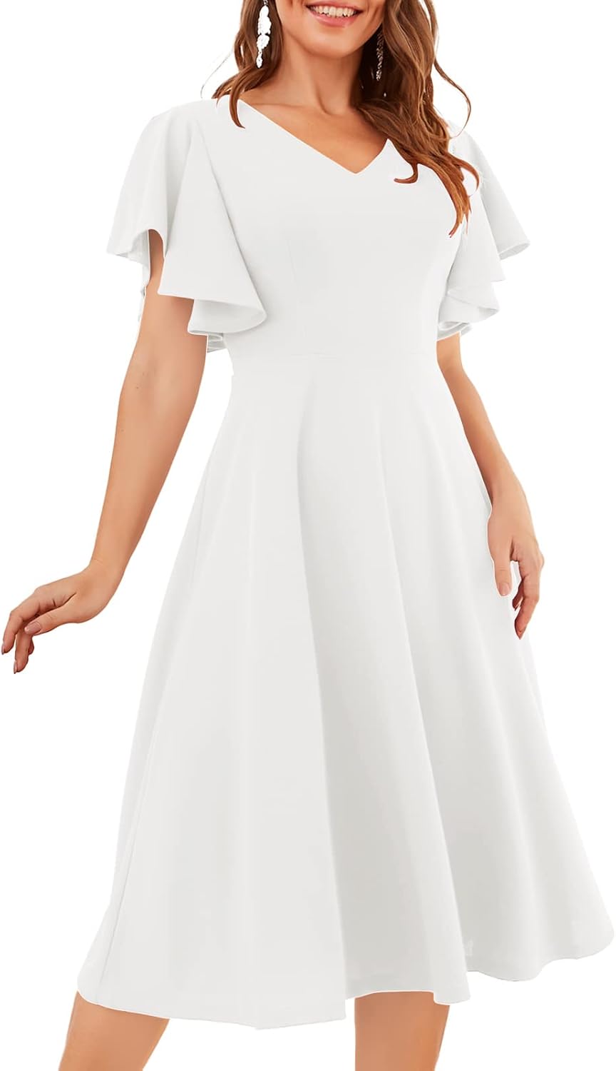 Bridesmay Women's Formal Wedding Guest Dress for Women 2026 Short Sleeve Fit and Flare Tea Party Dresses