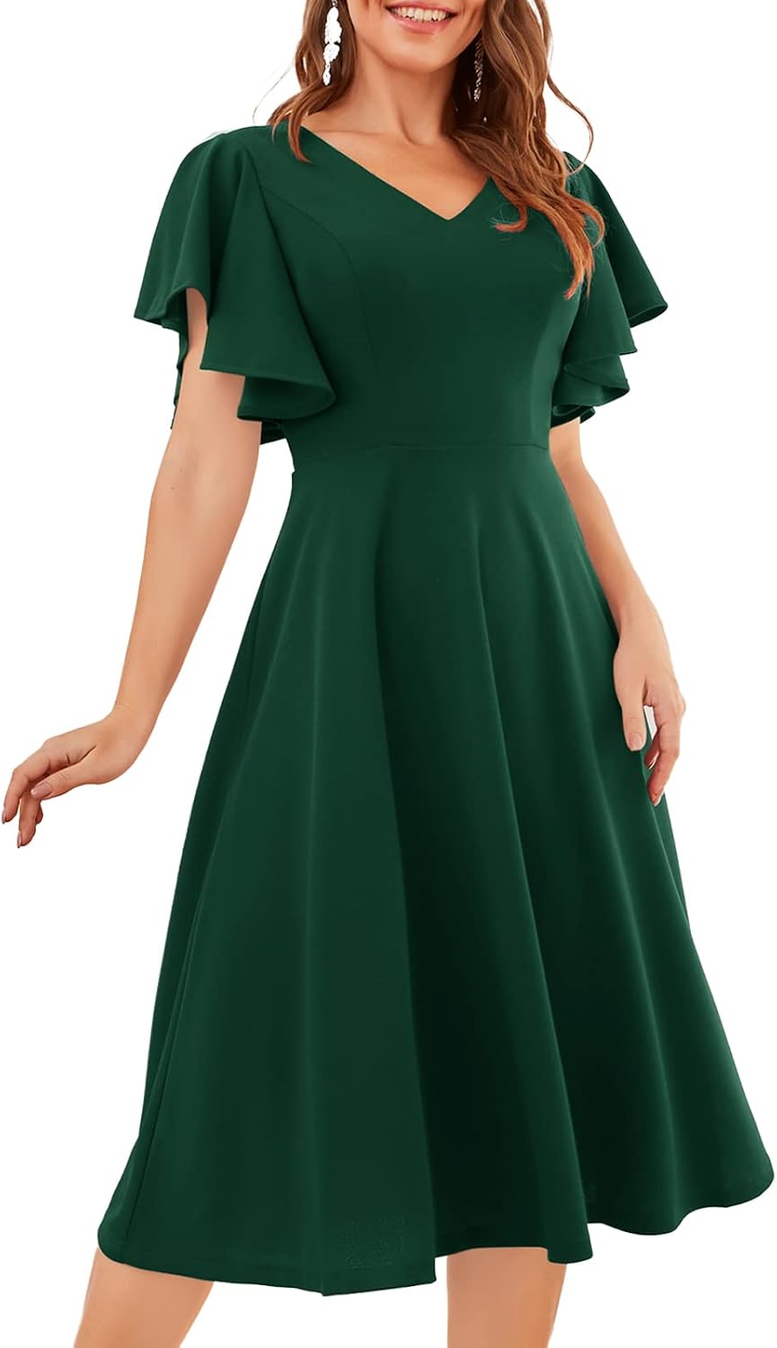 Bridesmay Women's Formal Wedding Guest Dress for Women 2026 Short Sleeve Fit and Flare Tea Party Dresses