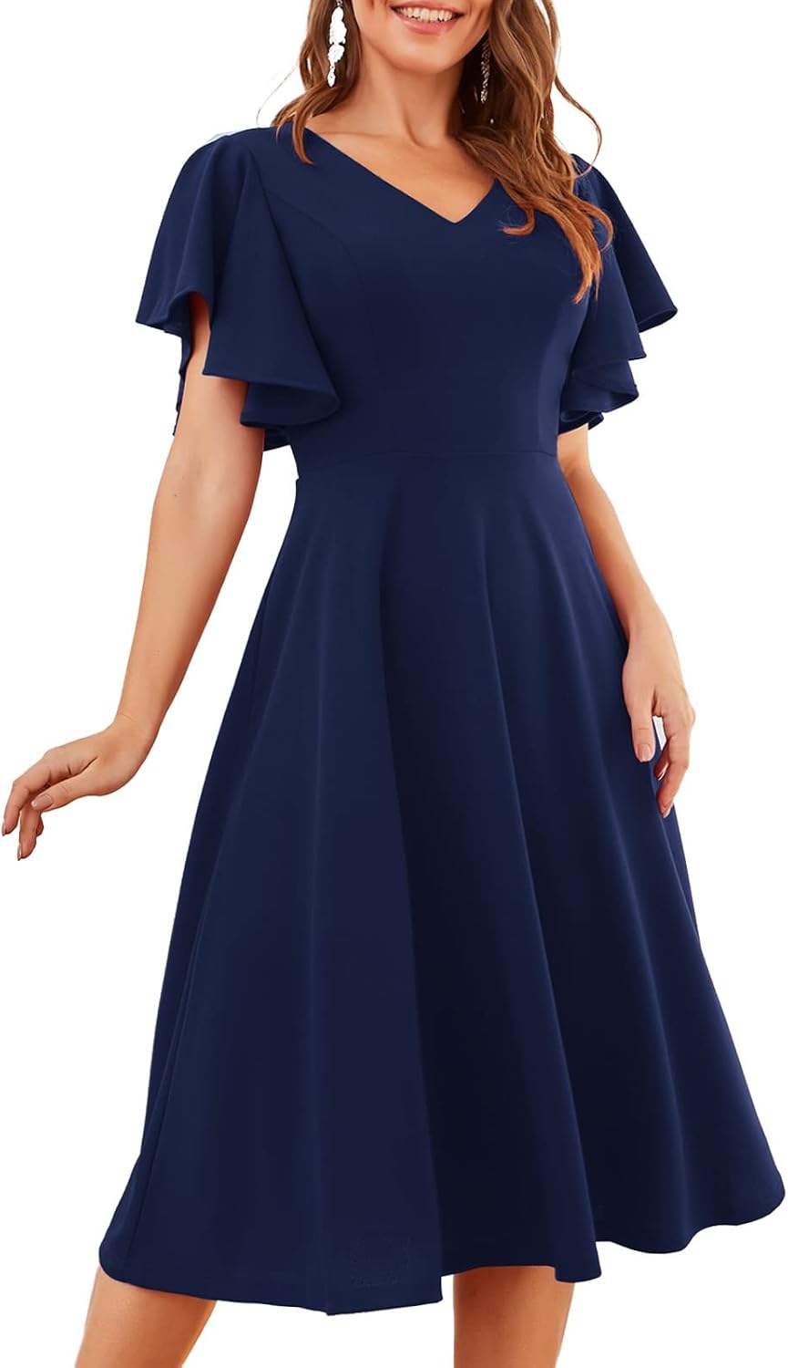 Bridesmay Women's Formal Wedding Guest Dress for Women 2026 Short Sleeve Fit and Flare Tea Party Dresses