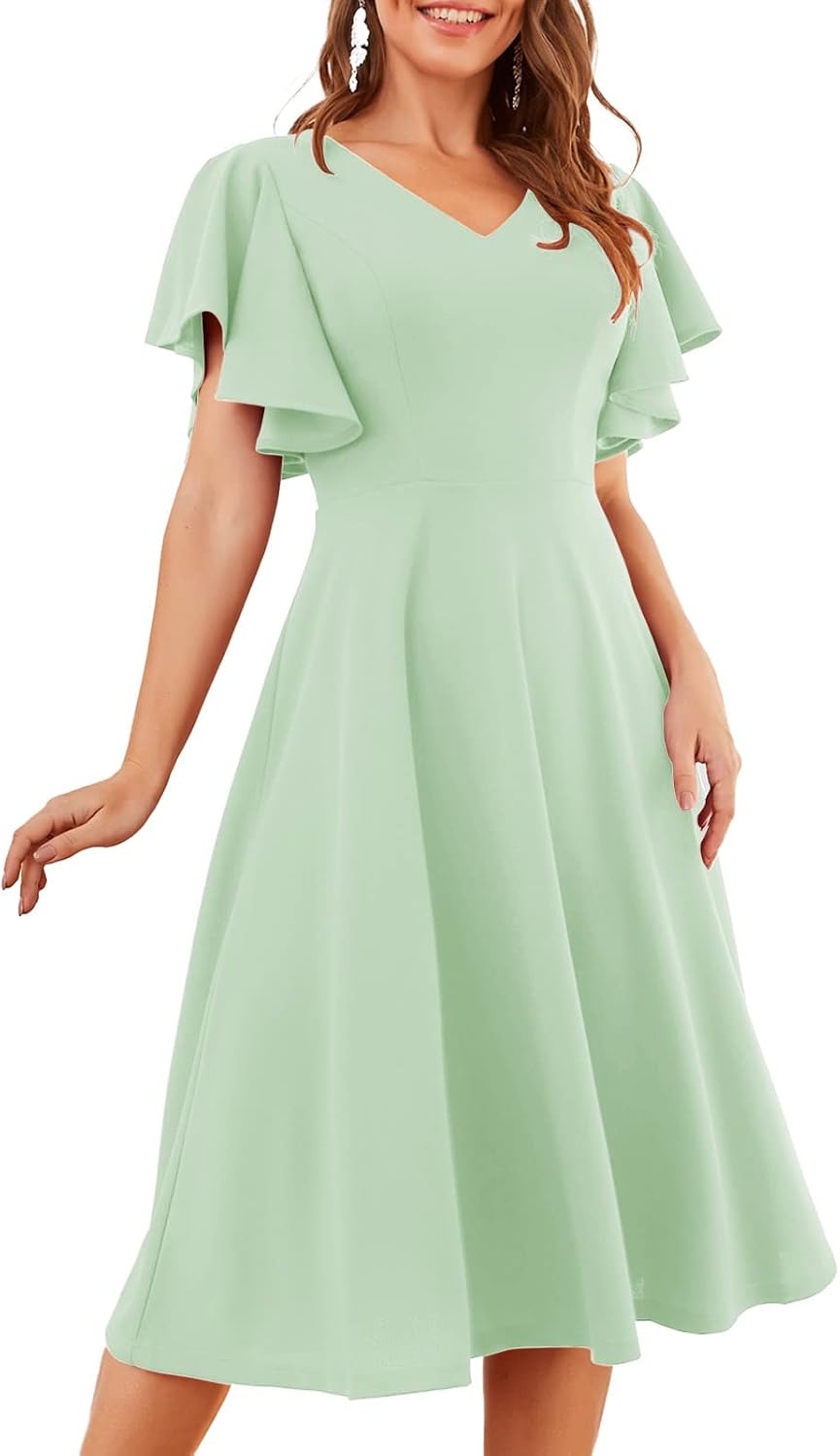 Bridesmay Women's Formal Wedding Guest Dress for Women 2026 Short Sleeve Fit and Flare Tea Party Dresses