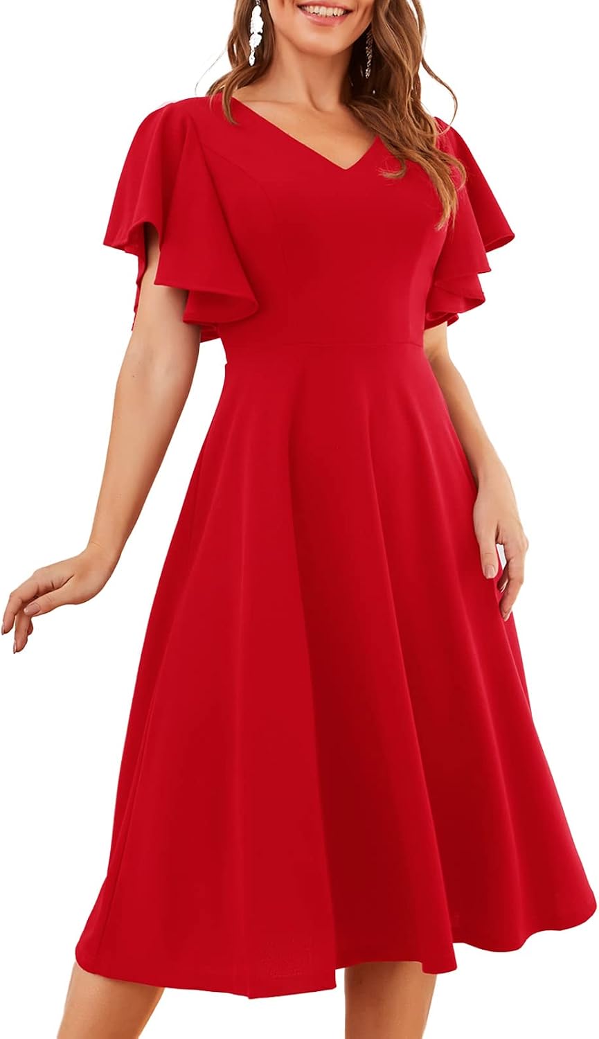 Bridesmay Women's Formal Wedding Guest Dress for Women 2026 Short Sleeve Fit and Flare Tea Party Dresses