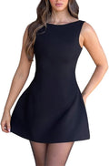 Tyilpjfu Women's Sexy Sleeveless Boat Neck A-Line Backless Mini Dress Formal Graduation Wedding Club Party Short Dresses