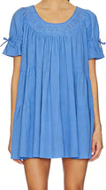 Women Puff Sleeve Babydoll Mini Dress Y2K Lace Trim Ruffle Flowy Dress | Summer Eyelet Loose Swing Dresses Cute Bow Tie Going Out Sundress Casual Boho Beach Vacation A-Line Short Sundress