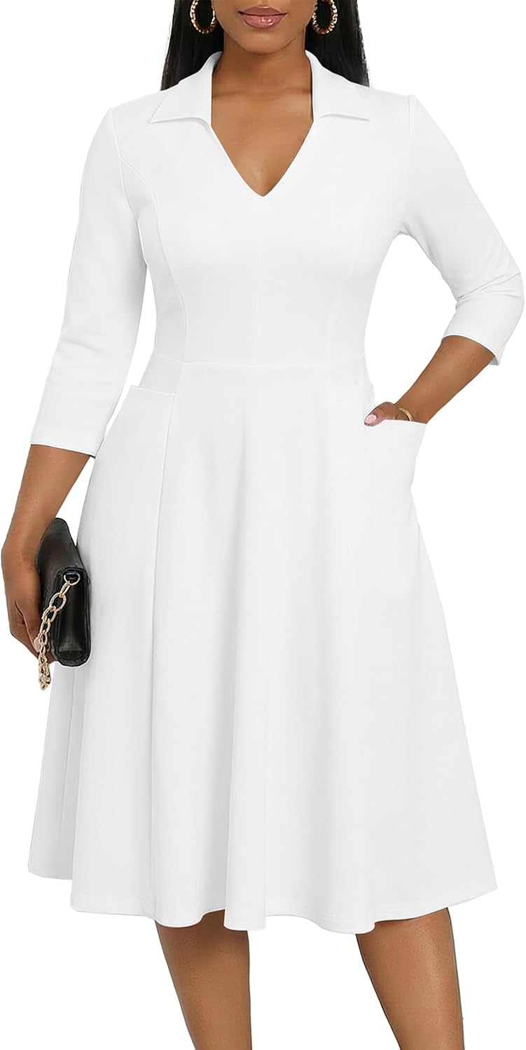 FANDEE Plus Size Midi Dress for Women Casual - Fit and Flare Summer Dresses | Semi Formal,African Print,Polo Collar Cocktail Dress,With Pockets And Belt
