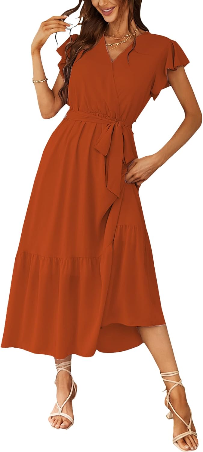 PRETTYGARDEN Women's Summer Floral Boho Maxi Dress | Short Sleeve Wrap V Neck, Long Flowy Ruffle Dresses, Spring Wedding Guest Outfits for Beach Vacation, Resort Wear, Tea Party