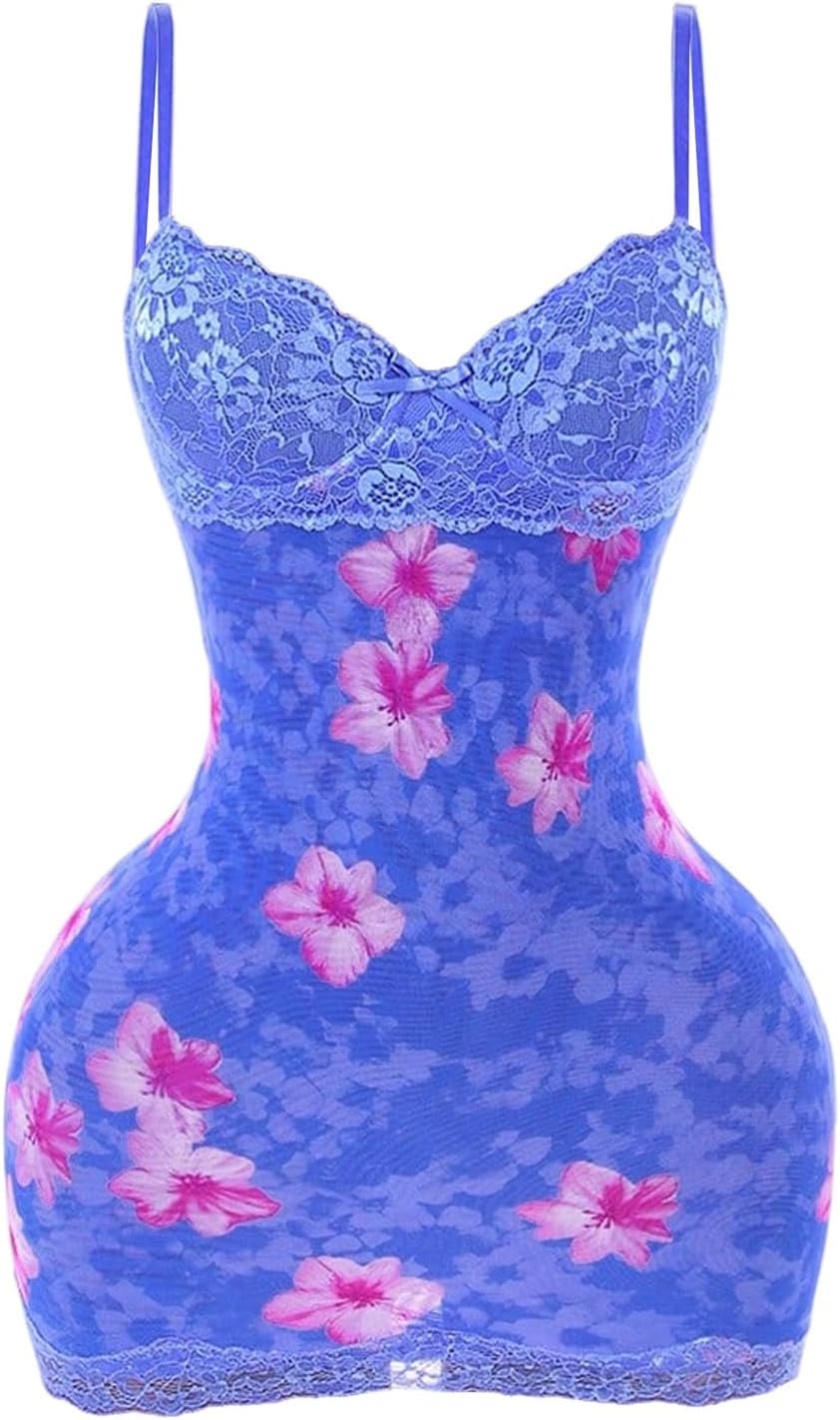 SOLY HUX Women's Club Outfits Summer Floral Mini Dress Lace Bodycon Dresses | Lace Trim, Mini Dress, Spaghetti Strap, Bodycon, Party, Cami Dresses