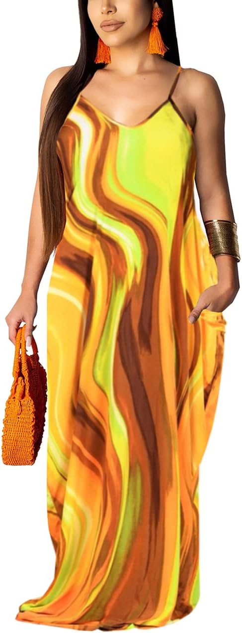 BessCops Summer Maxi Dresses for Women 2026 Plus Size Sundresses Casual Fashion Sleeveless Loose Long Sexy Dress with Pockets