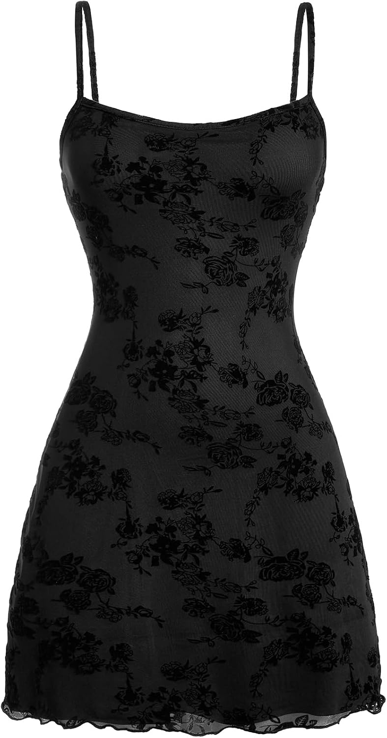 Milumia Women\u2018s Summer Mini Dress 90s Boho A Line Mesh Short Dresses | Spaghetti Strap,Sleeveless,Vintage,Paisley Print,Festival Outfits,Cowgirl,Y2k,Goth
