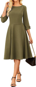 GRACE KARIN Work Dresses for Women Fit and Flare Midi Dress | Side Pockets,3\/4 Sleeve,Crew Neck A Line,2026 Business Classy Office Dresses, Church\/Work Graducation Outfits\/Professional