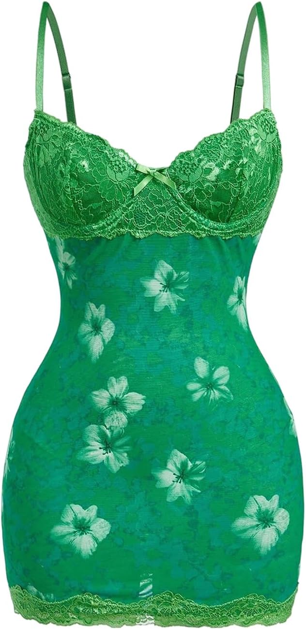 SOLY HUX Women's Club Outfits Summer Floral Mini Dress Lace Bodycon Dresses | Lace Trim, Mini Dress, Spaghetti Strap, Bodycon, Party, Cami Dresses
