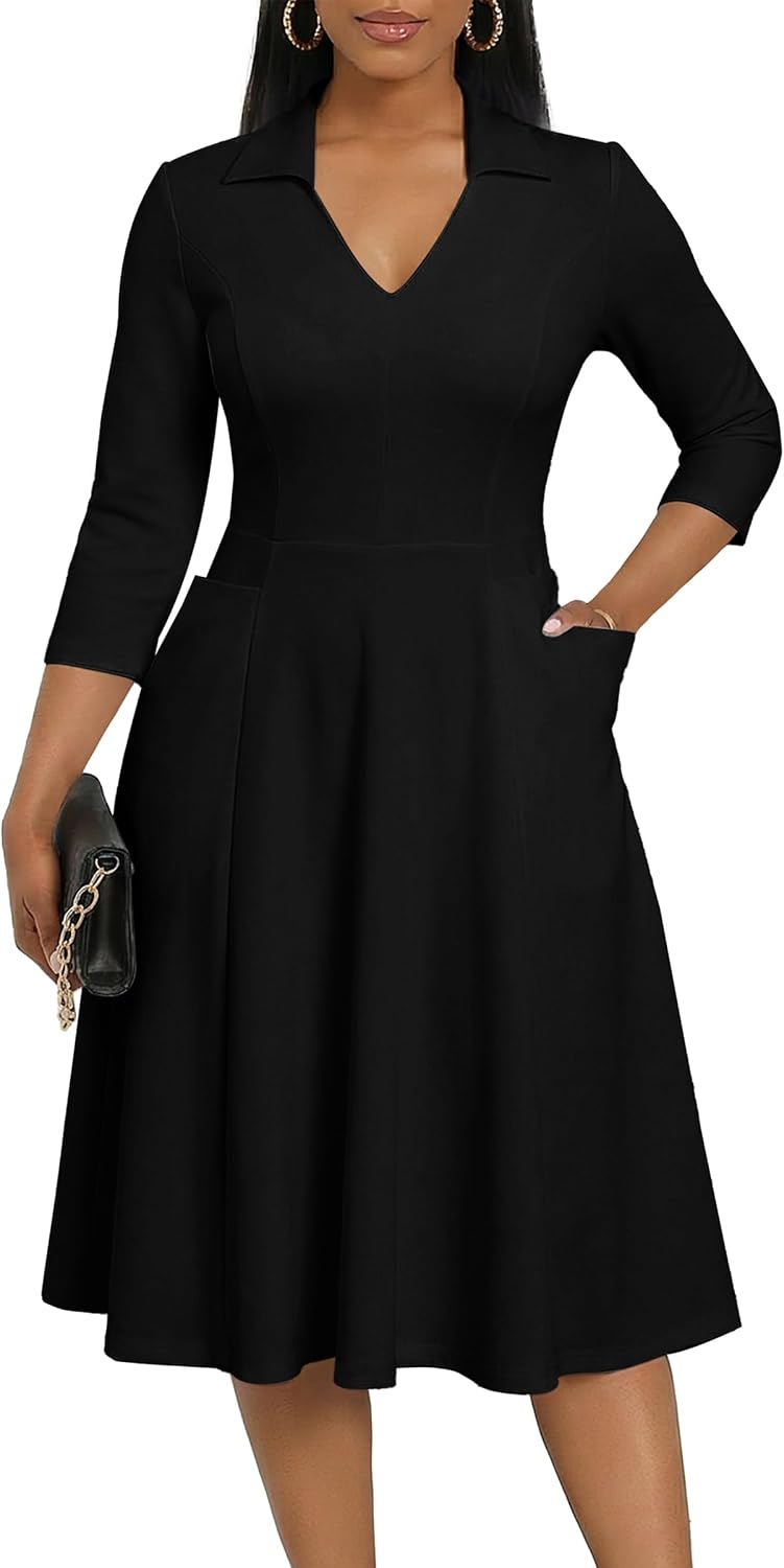 FANDEE Plus Size Midi Dress for Women Casual - Fit and Flare Summer Dresses | Semi Formal,African Print,Polo Collar Cocktail Dress,With Pockets And Belt