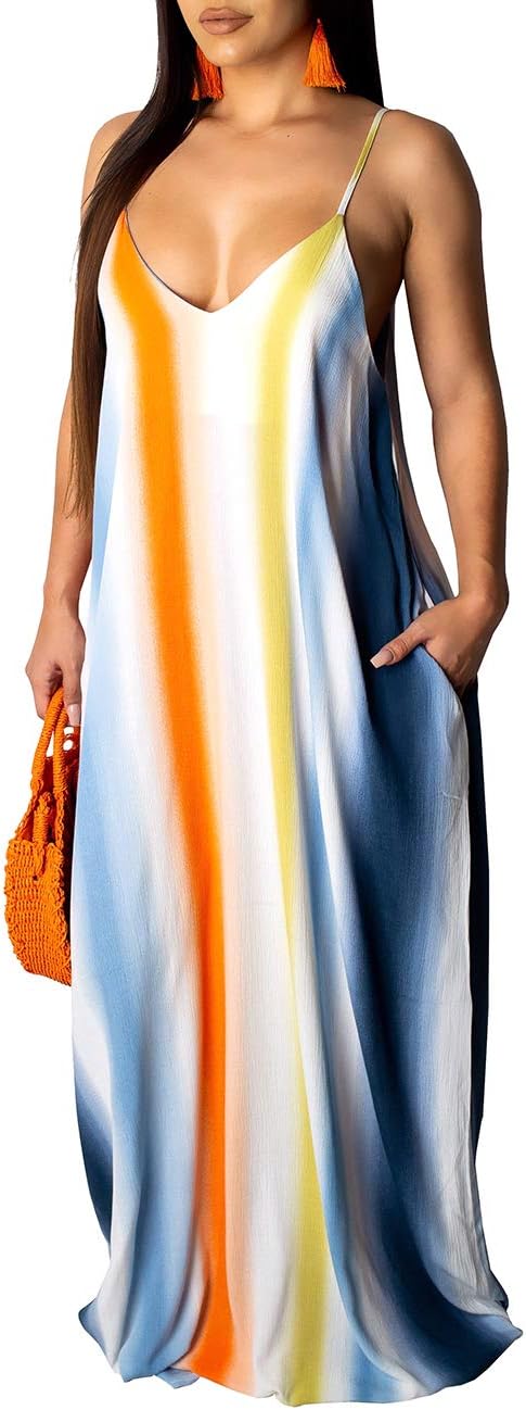 BessCops Summer Maxi Dresses for Women 2026 Plus Size Sundresses Casual Fashion Sleeveless Loose Long Sexy Dress with Pockets
