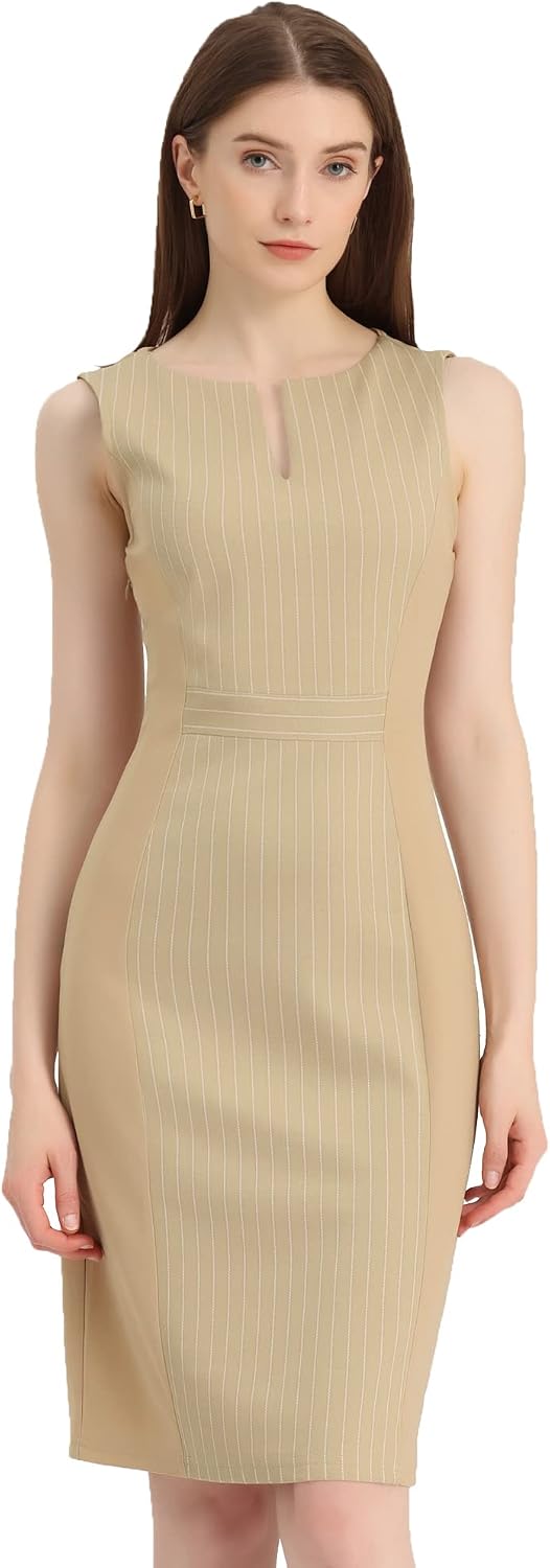 Allegra K Womens Work Sheath Dress Sleeveless Business Pencil Dresss | Slit V Neck, Knee Length, Lightweight, Dressy Casual Busienss Work Interview Outfits, Summer Spring Fall