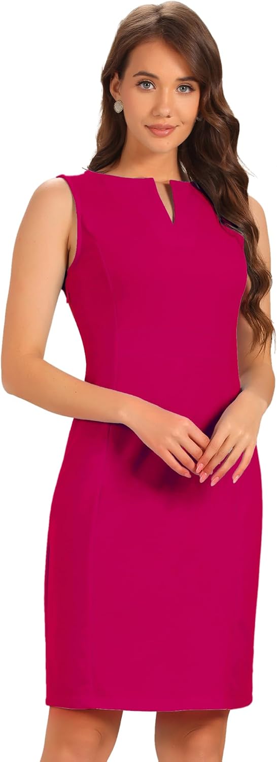 Allegra K Womens Work Sheath Dress Sleeveless Business Pencil Dresss | Slit V Neck, Knee Length, Lightweight, Dressy Casual Busienss Work Interview Outfits, Summer Spring Fall
