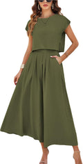 Mingzhu Womens 2 Piece Outfits Skirt Set Summer Maxi Dress Sets Pockets | Casual Outfits, Cap Sleeve, Crop Tops, Maxi Dress Sets with Pockets, Matching Lounge Sets, Vacation Travel Outfits
