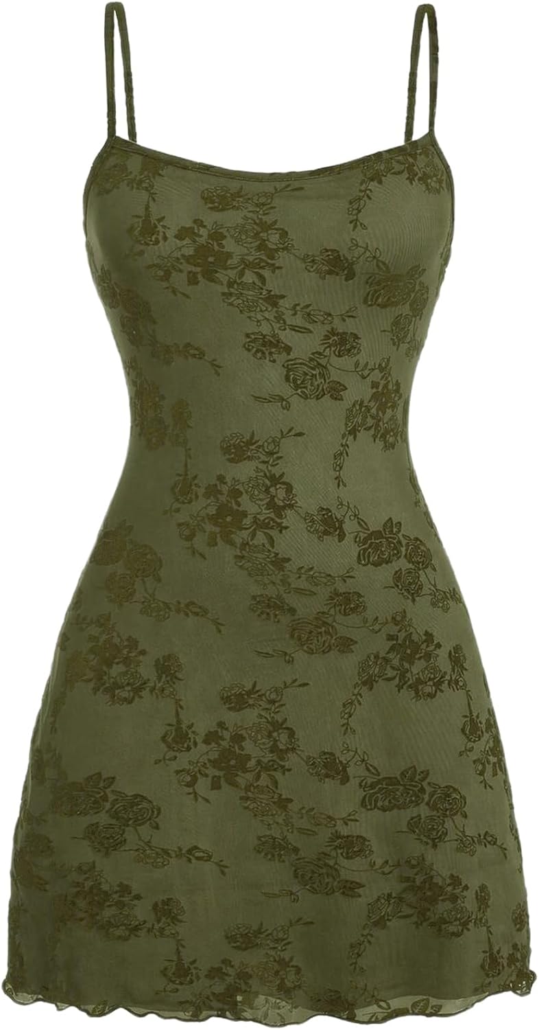 Milumia Women\u2018s Summer Mini Dress 90s Boho A Line Mesh Short Dresses | Spaghetti Strap,Sleeveless,Vintage,Paisley Print,Festival Outfits,Cowgirl,Y2k,Goth