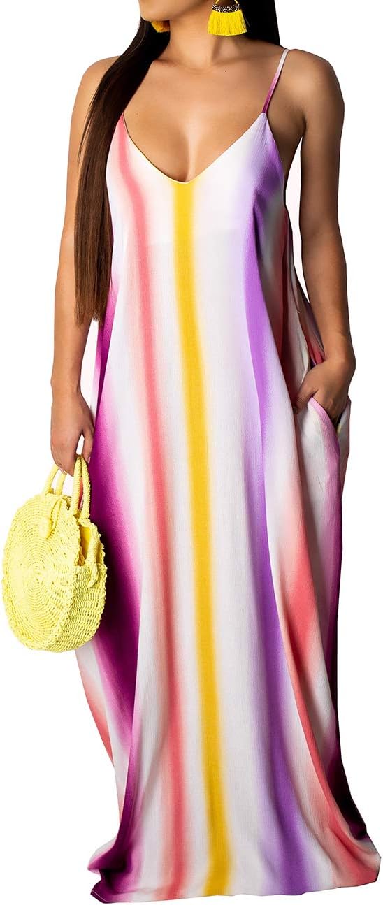 BessCops Summer Maxi Dresses for Women 2026 Plus Size Sundresses Casual Fashion Sleeveless Loose Long Sexy Dress with Pockets