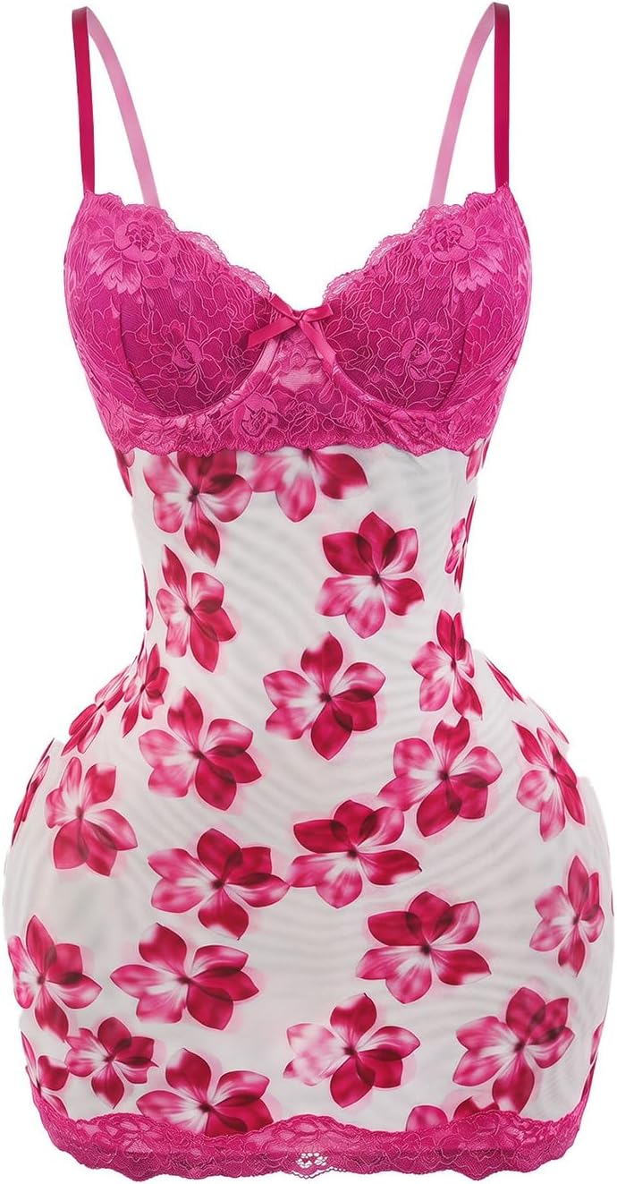 SOLY HUX Women's Club Outfits Summer Floral Mini Dress Lace Bodycon Dresses | Lace Trim, Mini Dress, Spaghetti Strap, Bodycon, Party, Cami Dresses