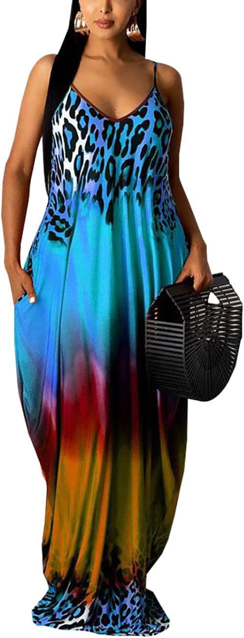 BessCops Summer Maxi Dresses for Women 2026 Plus Size Sundresses Casual Fashion Sleeveless Loose Long Sexy Dress with Pockets