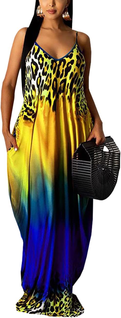 BessCops Summer Maxi Dresses for Women 2026 Plus Size Sundresses Casual Fashion Sleeveless Loose Long Sexy Dress with Pockets