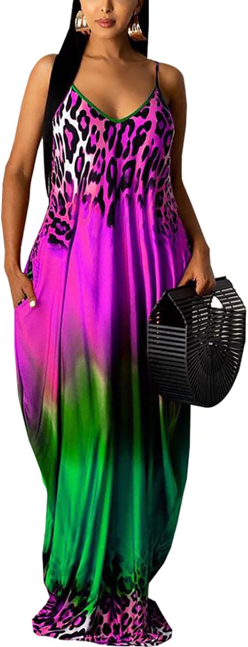 BessCops Summer Maxi Dresses for Women 2026 Plus Size Sundresses Casual Fashion Sleeveless Loose Long Sexy Dress with Pockets