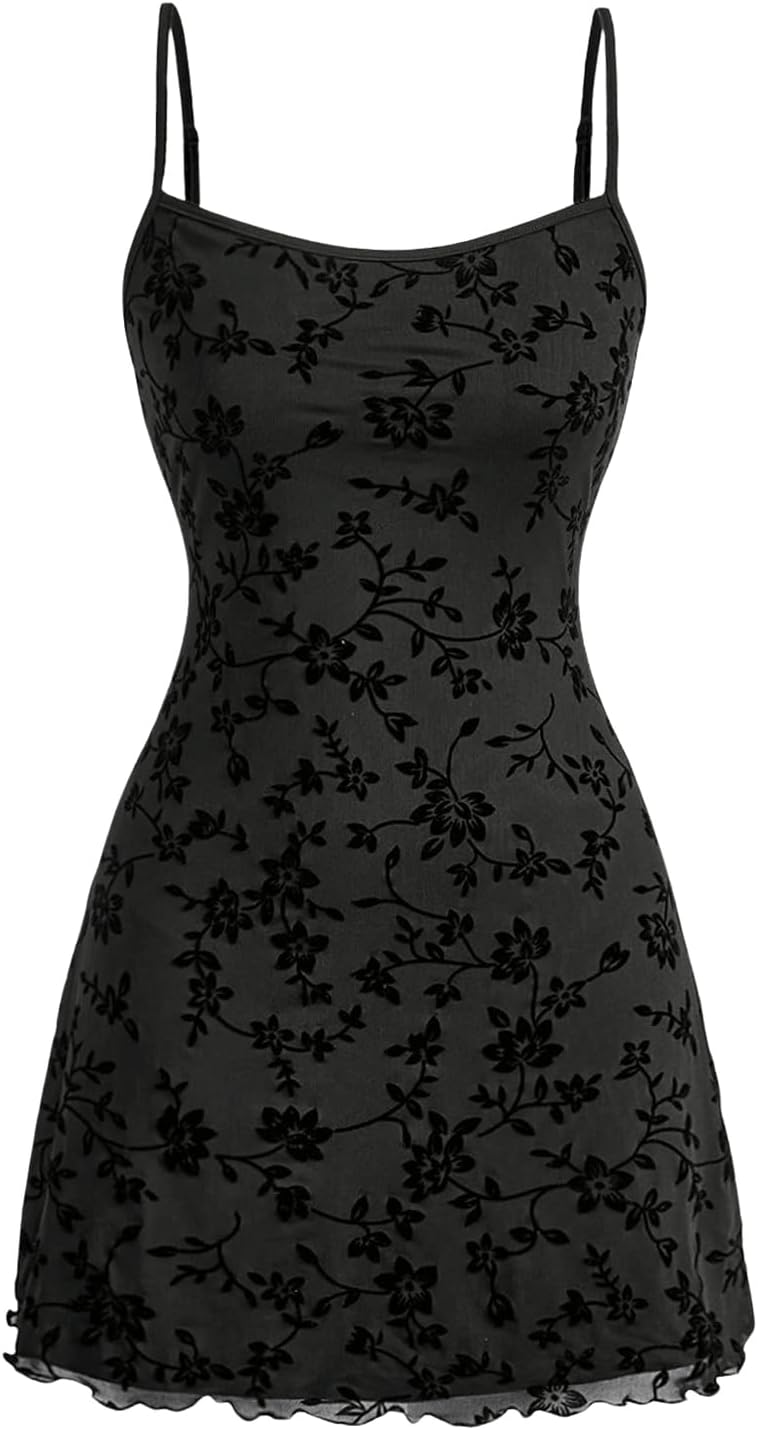 Milumia Women\u2018s Summer Mini Dress 90s Boho A Line Mesh Short Dresses | Spaghetti Strap,Sleeveless,Vintage,Paisley Print,Festival Outfits,Cowgirl,Y2k,Goth