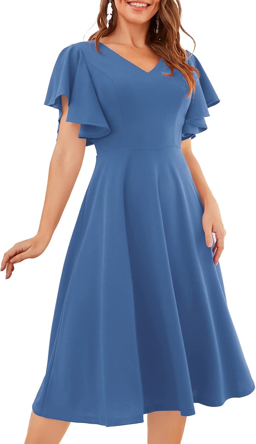 Bridesmay Women's Formal Wedding Guest Dress for Women 2026 Short Sleeve Fit and Flare Tea Party Dresses