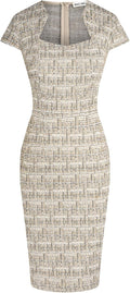 GRACE KARIN Work Dresses for Women Tweed Pencil Dress | Cap sleeve, Knee-length, Zipper back, Sweetheart neck, Stretch fabric, Formal office work business sheath dress
