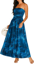 OULESIS Floral Wedding Guest Dresses for Women Mesh Long Flowy Formal Dress | Summer Floral Wedding Guest Maxi Dress for Women Strapless Tube Long Dresses Mesh Flowy Vacation Cocktail Dresses