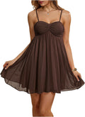 SOLY HUX Women's Summer Babydoll Mini Dress Spaghetti Strap Flowy Sundress | Casual Cami Dresses, A Line, Sleeveless, Ruched, Summer Dress