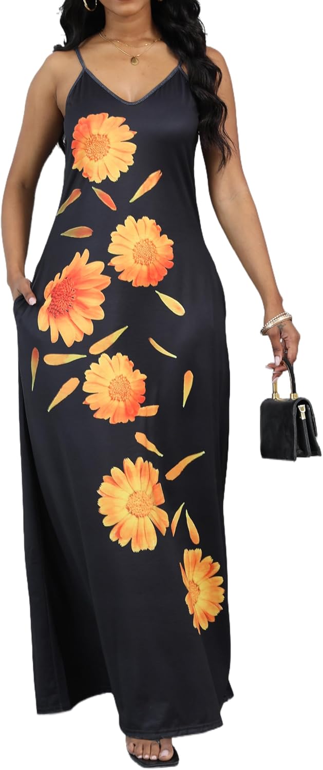 BessCops Summer Maxi Dresses for Women 2026 Plus Size Sundresses Casual Fashion Sleeveless Loose Long Sexy Dress with Pockets