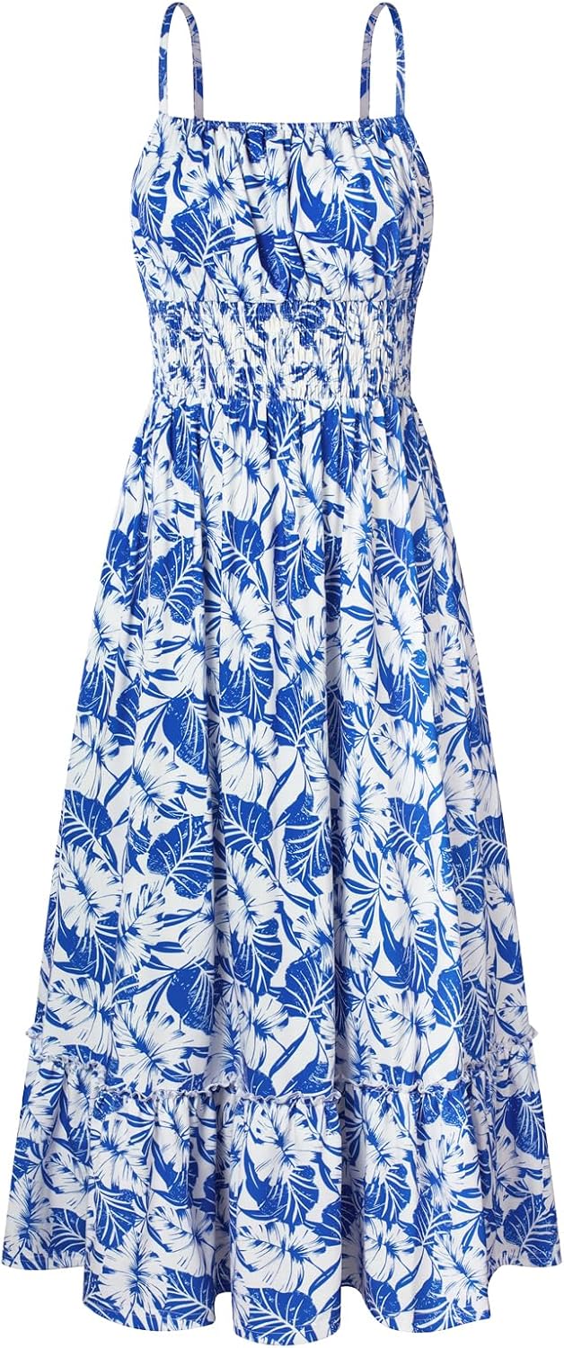 GRACE KARIN Summer Dresses for Women 2026 Vacation Boho Maxi Sundress | Casual, Smocked Waist, Floral Printed, Spaghetti Strap, Sleeveless, Beach Dresses With Pockets, Fashion Outfits
