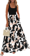 KIRUNDO Women's Summer Maxi Dress Boho Floral Long Sundress | Sleeveless Scoop Neck Tank, Flowy A Line, Bohemian Hawaiian Style Tropical Dresses Pockets, Beach Vacation Cruise Resort Wear