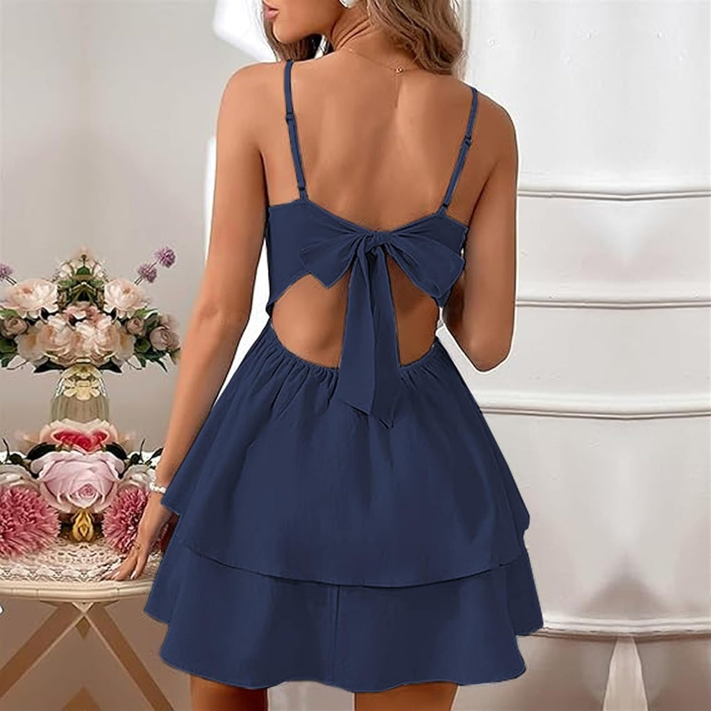 Vimagcal Women's Backless Bow Tie Short Dress Models Sexy Halter Teens Graduation Homecoming Dresses