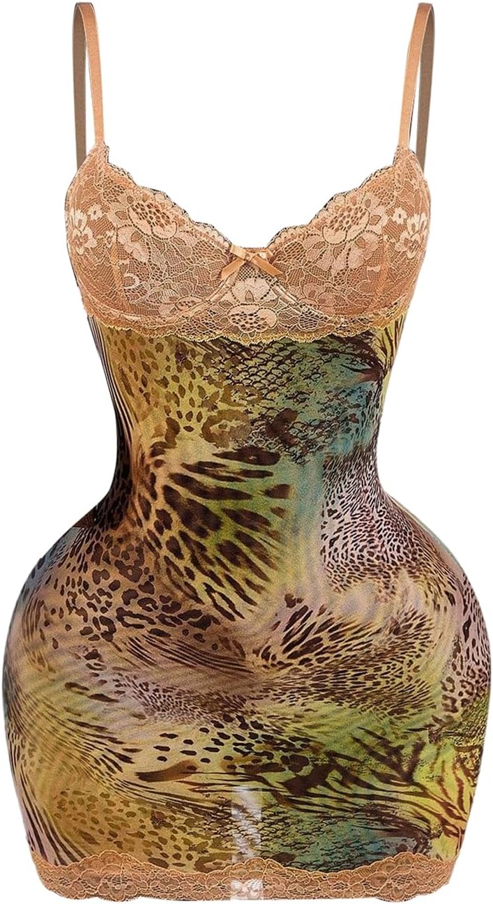 SOLY HUX Women's Club Outfits Summer Floral Mini Dress Lace Bodycon Dresses | Lace Trim, Mini Dress, Spaghetti Strap, Bodycon, Party, Cami Dresses