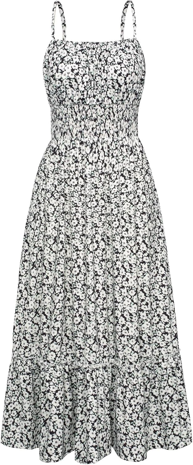 GRACE KARIN Summer Dresses for Women 2026 Vacation Boho Maxi Sundress | Casual, Smocked Waist, Floral Printed, Spaghetti Strap, Sleeveless, Beach Dresses With Pockets, Fashion Outfits