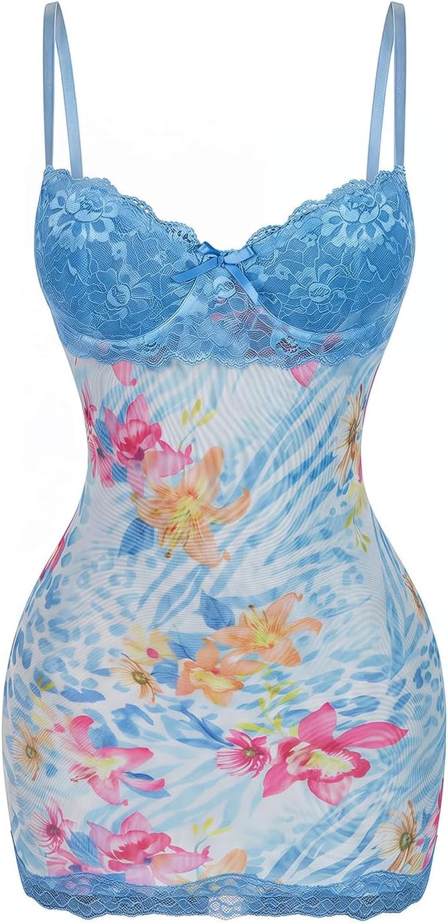 SOLY HUX Women's Club Outfits Summer Floral Mini Dress Lace Bodycon Dresses | Lace Trim, Mini Dress, Spaghetti Strap, Bodycon, Party, Cami Dresses