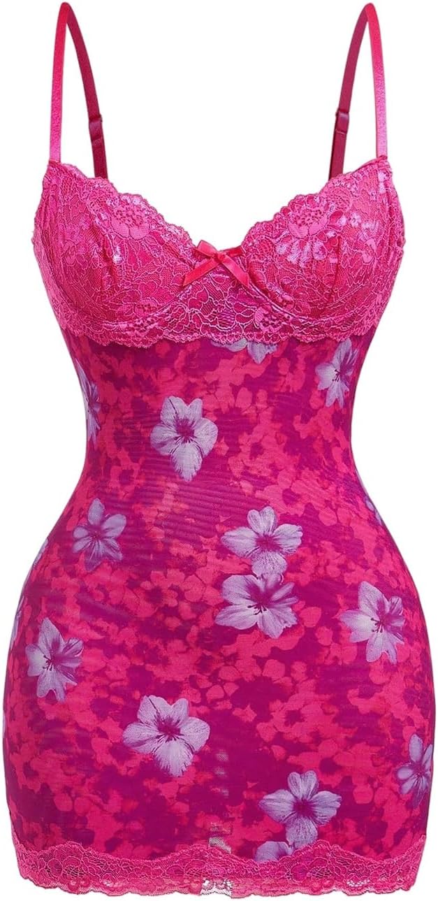 SOLY HUX Women's Club Outfits Summer Floral Mini Dress Lace Bodycon Dresses | Lace Trim, Mini Dress, Spaghetti Strap, Bodycon, Party, Cami Dresses