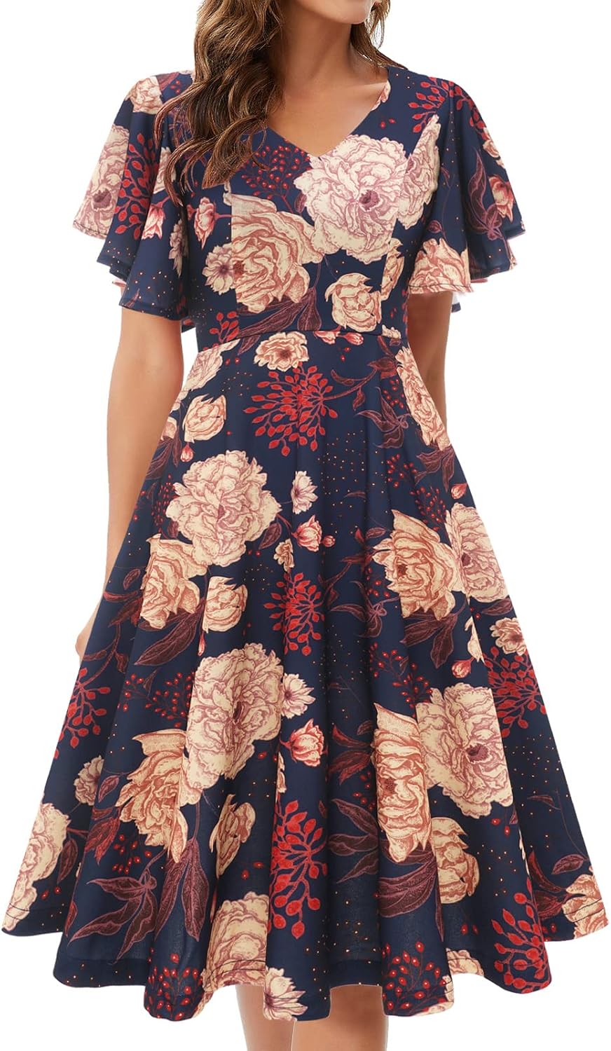 Bridesmay Women's Formal Wedding Guest Dress for Women 2026 Short Sleeve Fit and Flare Tea Party Dresses
