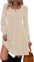 Sampeel Womens Square Neck Long Sleeve Fall Dresses Casual Babydoll Sweater Dress