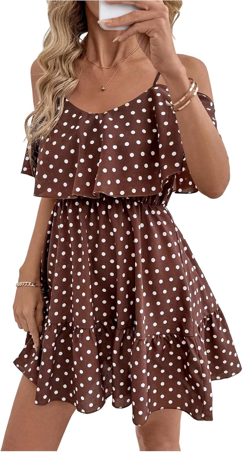 SOLY HUX Women's Summer Floral Mini Dress Cold Shoulder Ruffle Dresses | Boho, Short Sleeve, A Line, Vacation, Sundress