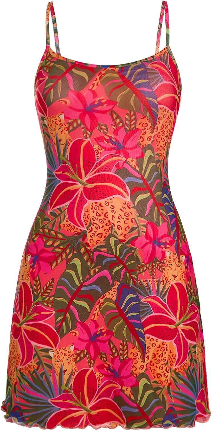 Milumia Women\u2018s Summer Mini Dress 90s Boho A Line Mesh Short Dresses | Spaghetti Strap,Sleeveless,Vintage,Paisley Print,Festival Outfits,Cowgirl,Y2k,Goth