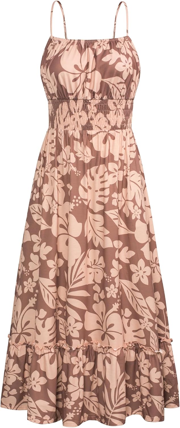 GRACE KARIN Summer Dresses for Women 2026 Vacation Boho Maxi Sundress | Casual, Smocked Waist, Floral Printed, Spaghetti Strap, Sleeveless, Beach Dresses With Pockets, Fashion Outfits