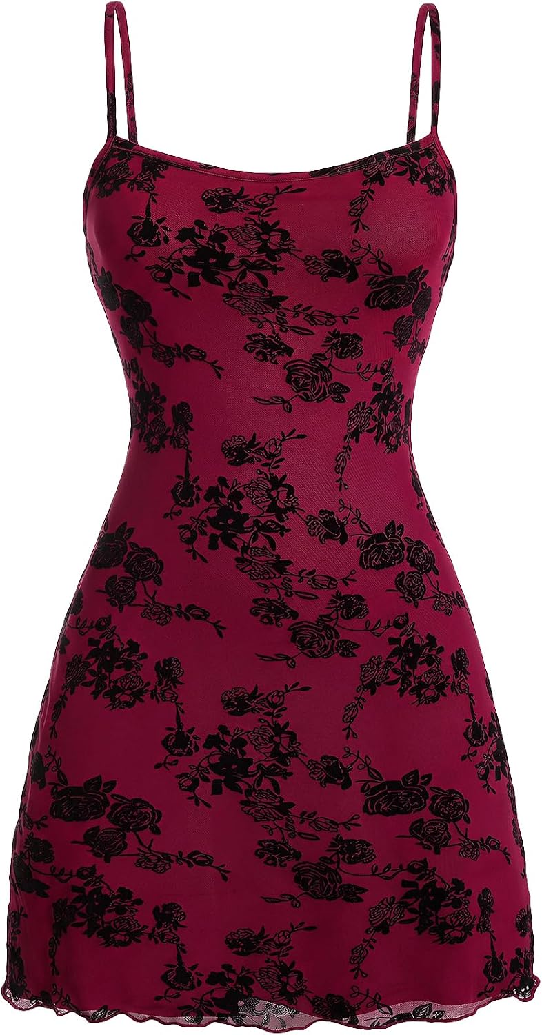 Milumia Women\u2018s Summer Mini Dress 90s Boho A Line Mesh Short Dresses | Spaghetti Strap,Sleeveless,Vintage,Paisley Print,Festival Outfits,Cowgirl,Y2k,Goth